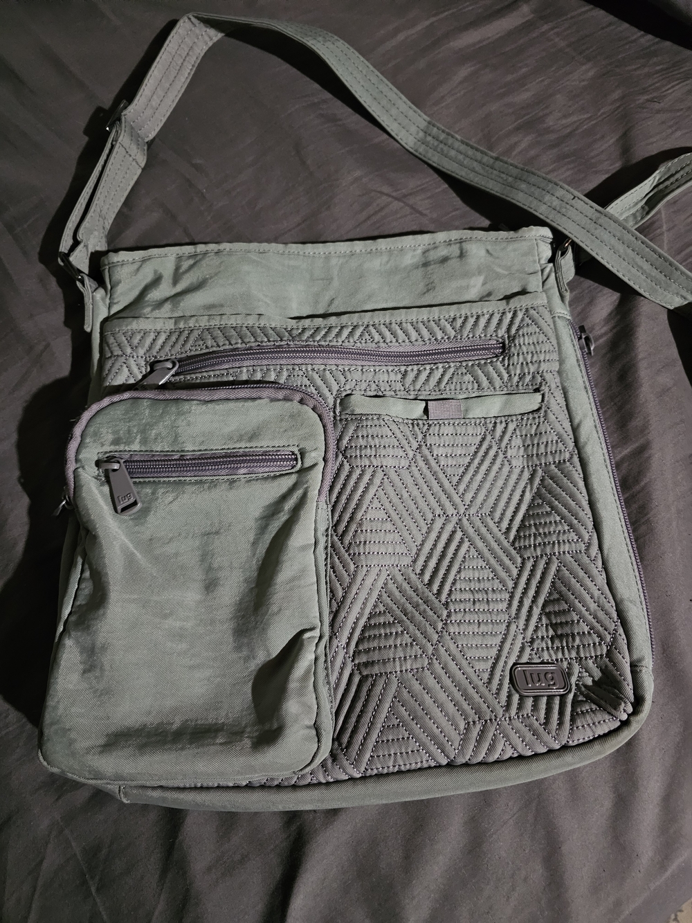 lug Sage Green Quilted Messenger Crossbody Bag